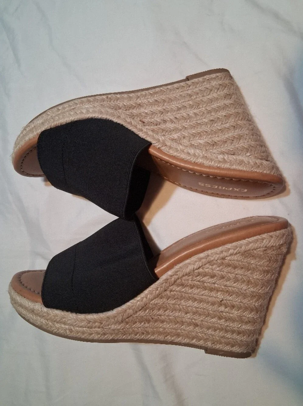 Express Black Elastic Band Espadrille Wedge Sandals Size 7